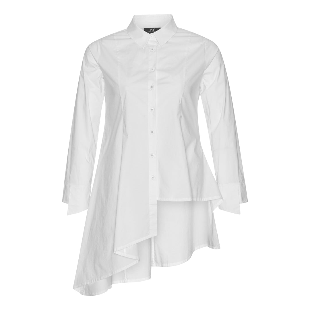 Asymmetric shirt with stretch.