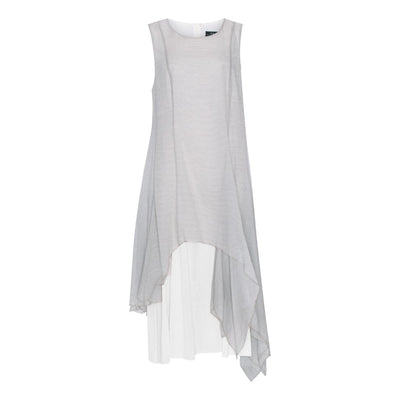 Two layer asymmetrical dress. Fishing light.