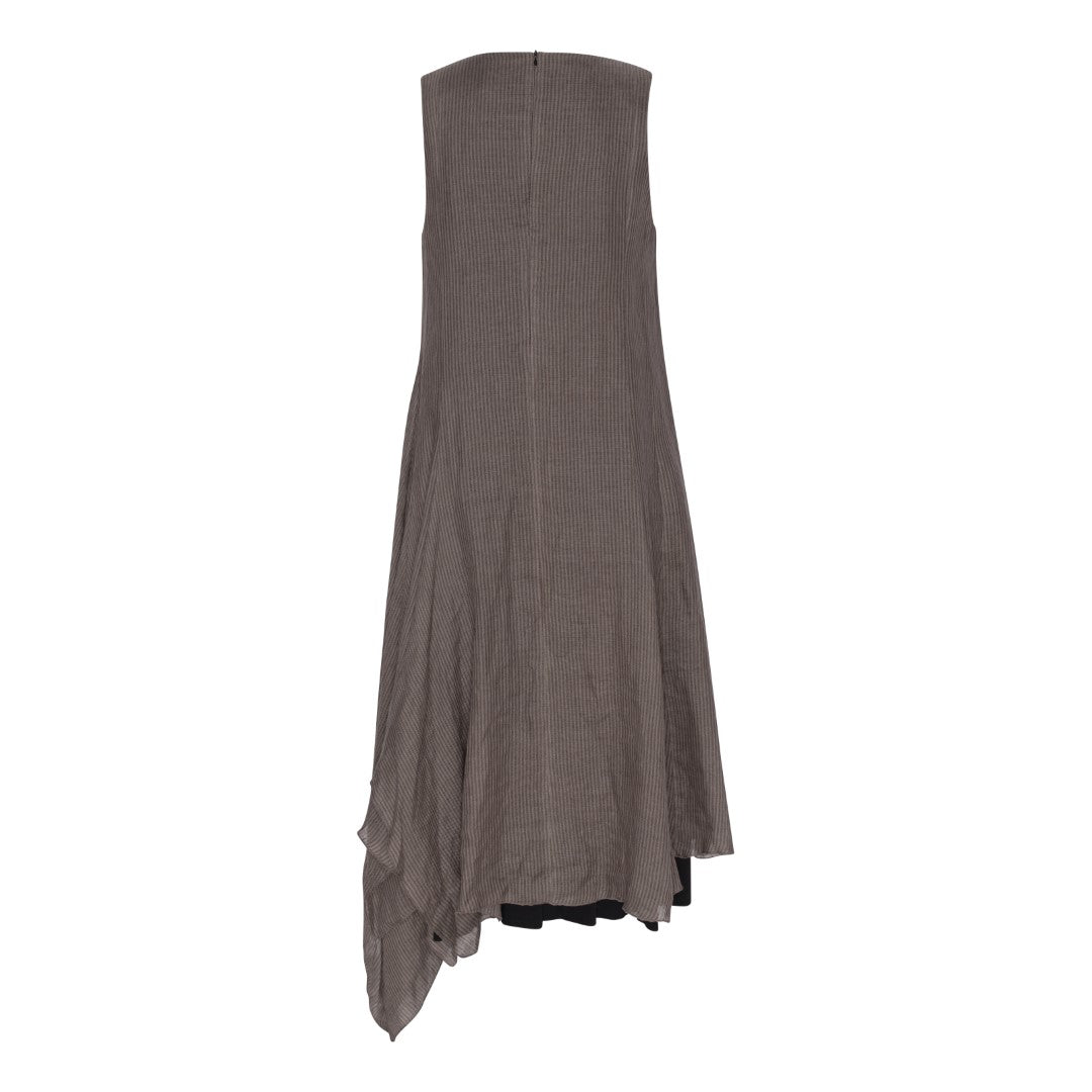 Two layer asymmetrical dress. Pesca brown. Get back.