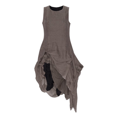 Two layer asymmetrical dress. Pesca brown. Get back.